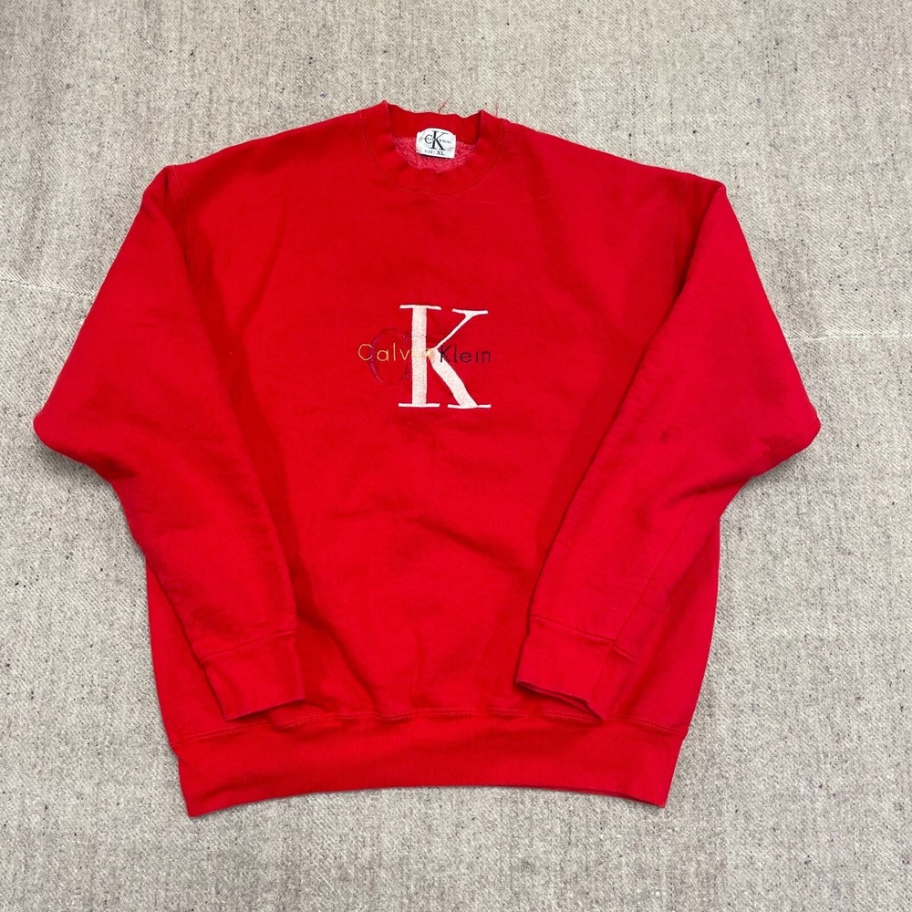 Vintage Logo Sweatshirt Men XL Red 1990s Calvin Klein